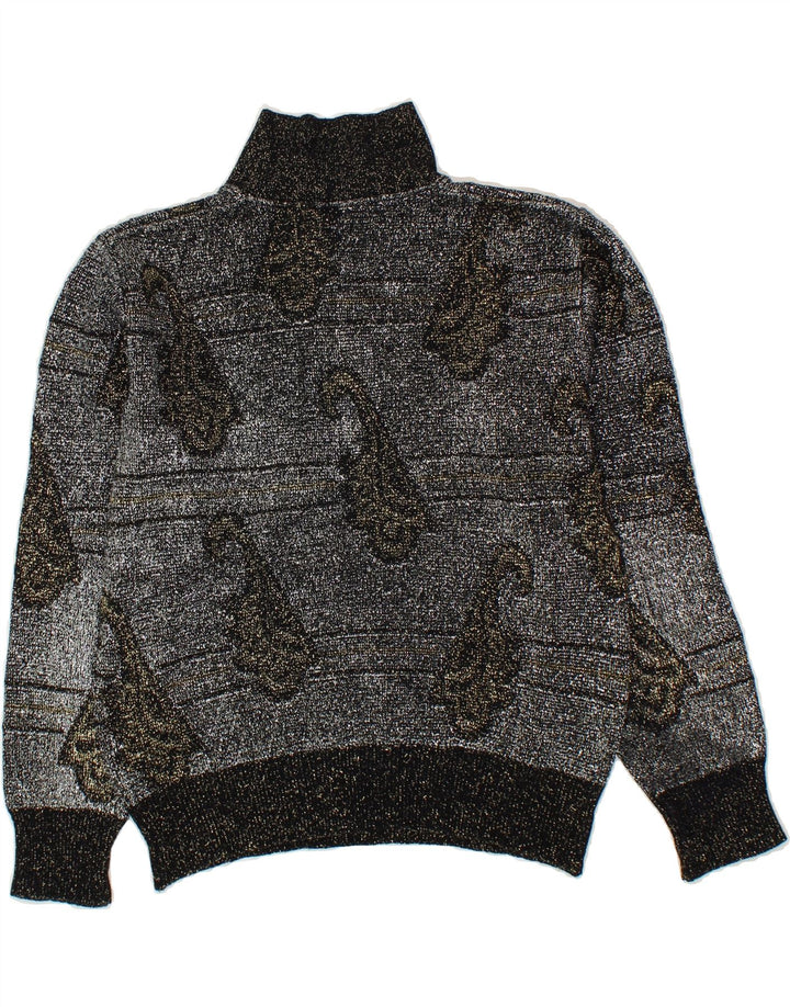 DIANA BENTALLS Womens Graphic Turtle Neck Jumper Sweater UK 14 Medium Grey Vintage Diana Bentalls and Second-Hand Diana Bentalls from Messina Hembry 