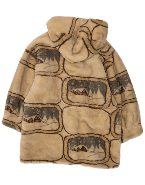 Verde Piu Womens Oversized Hooded Duffle Coat UK 10 Small Beige Geometric