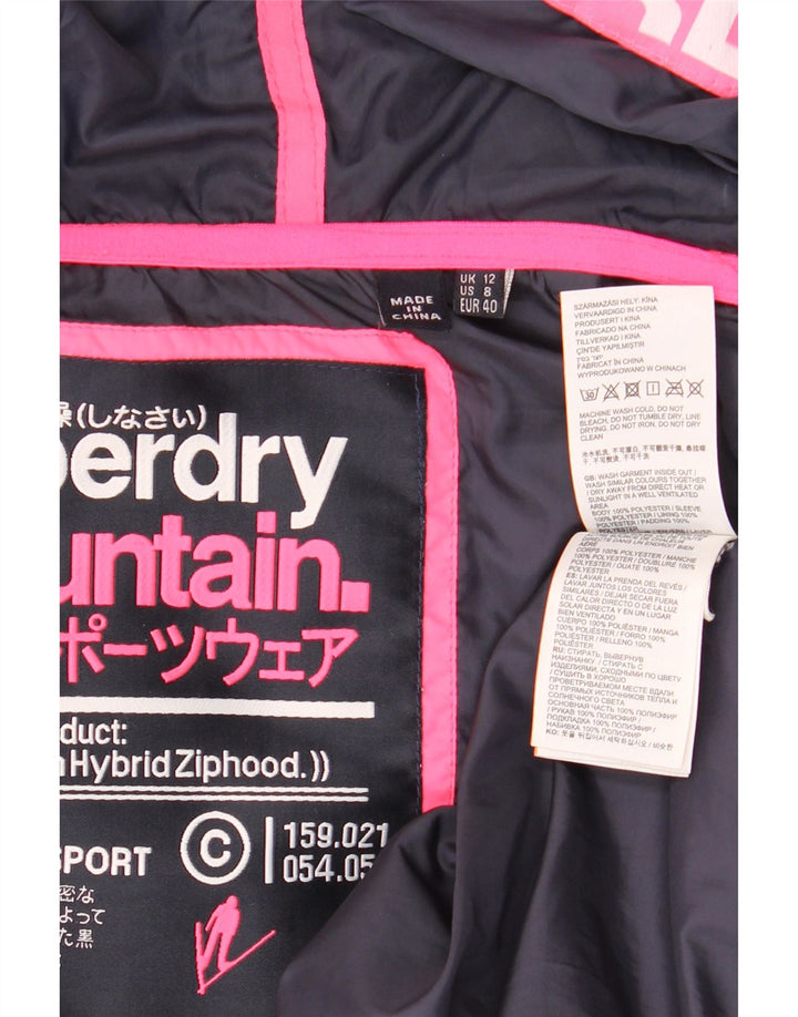 Superdry Womens Hooded Padded Jacket UK 12 Medium Navy Blue Flecked