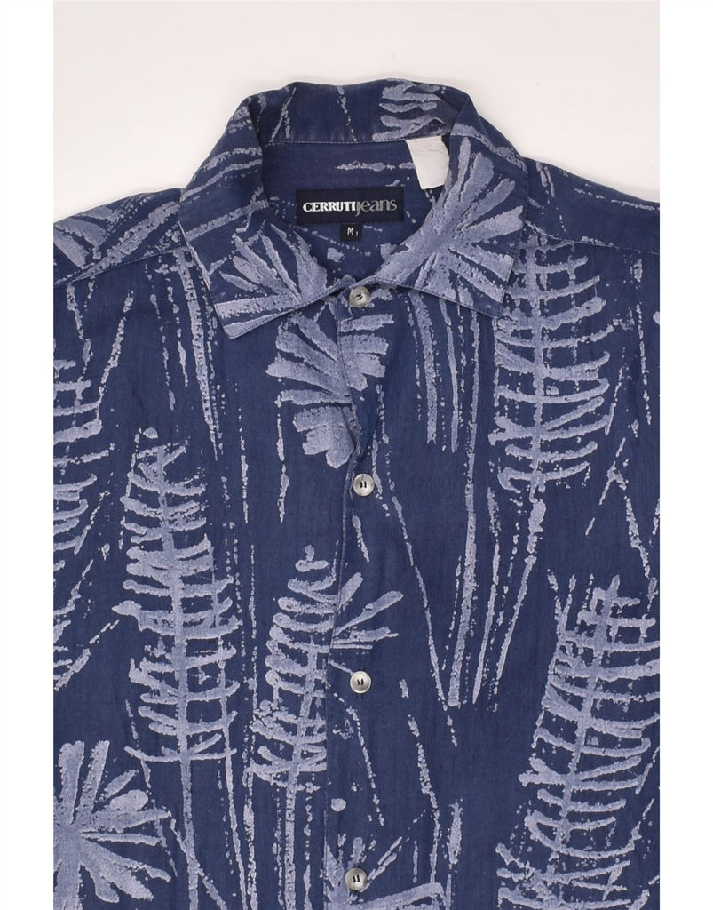 CERRUTI Mens Short Sleeve Abstract Pattern Shirt Medium Navy Blue Floral | Vintage Cerruti | Thrift | Second-Hand Cerruti | Used Clothing | Messina Hembry 