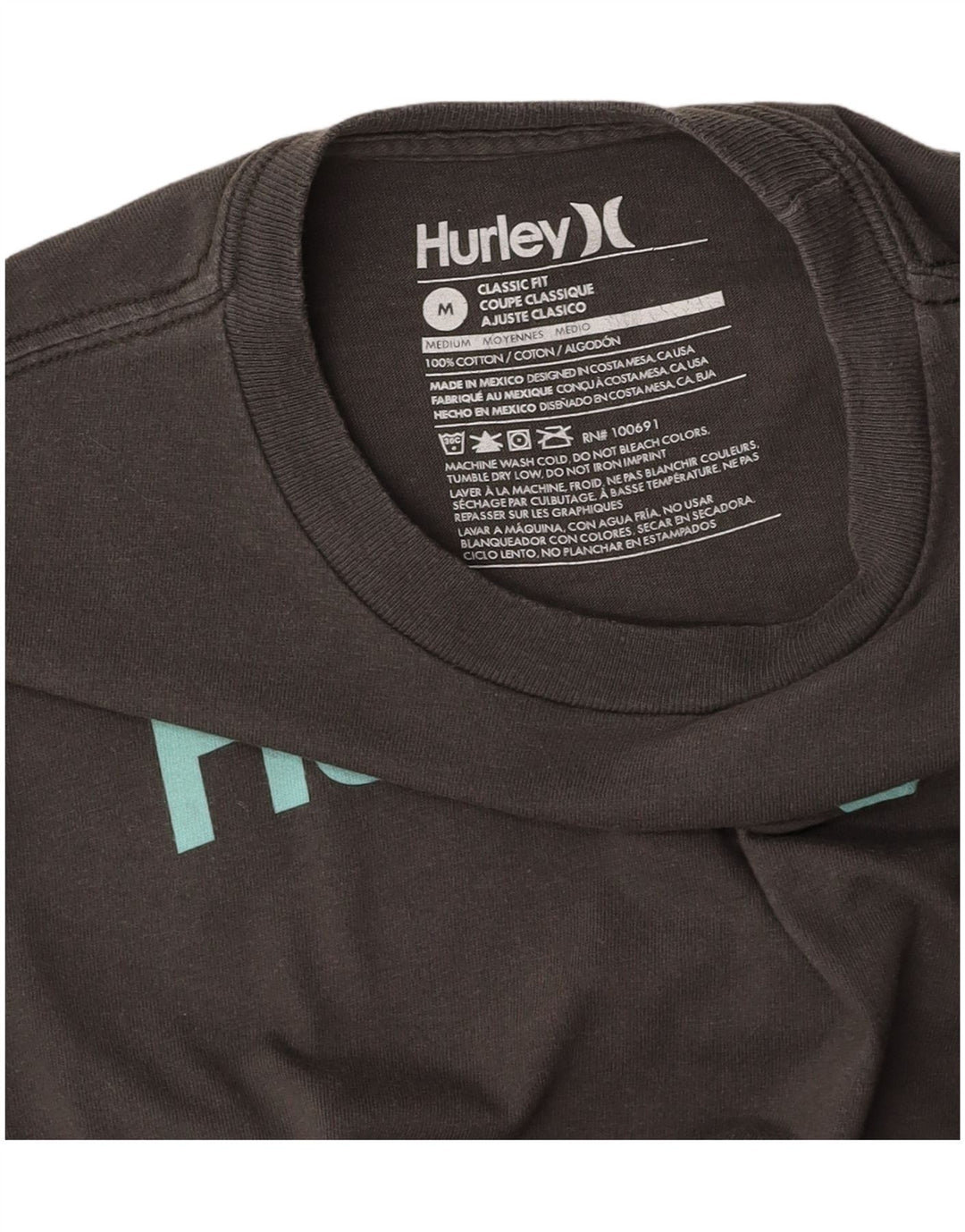 HURLEY Womens Classic Fit Graphic T-Shirt Top UK 18 Medium Grey Cotton