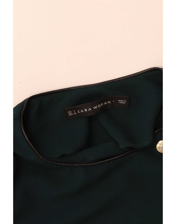 Zara Womens Long Sleeve Sheath Dress UK 10 Small Green Polyester