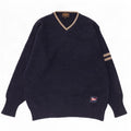 Woolrich Mens V-Neck Jumper Sweater 2XL Navy Blue Striped Wool