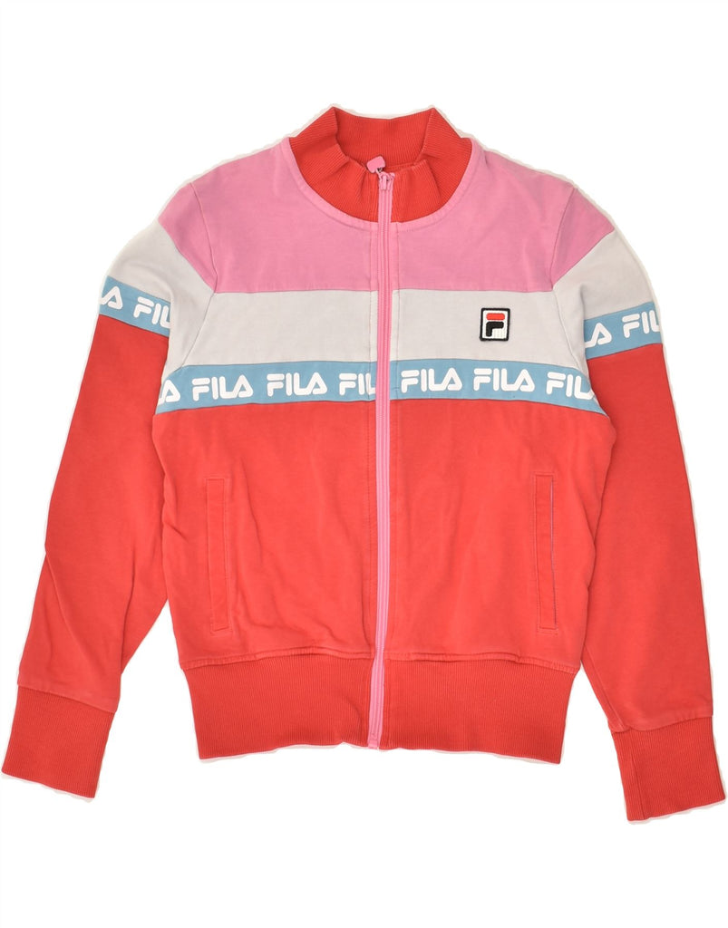 FILA Girls Graphic Tracksuit Top Jacket 9-10 Years Red Colourblock Cotton | Vintage Fila | Thrift | Second-Hand Fila | Used Clothing | Messina Hembry 