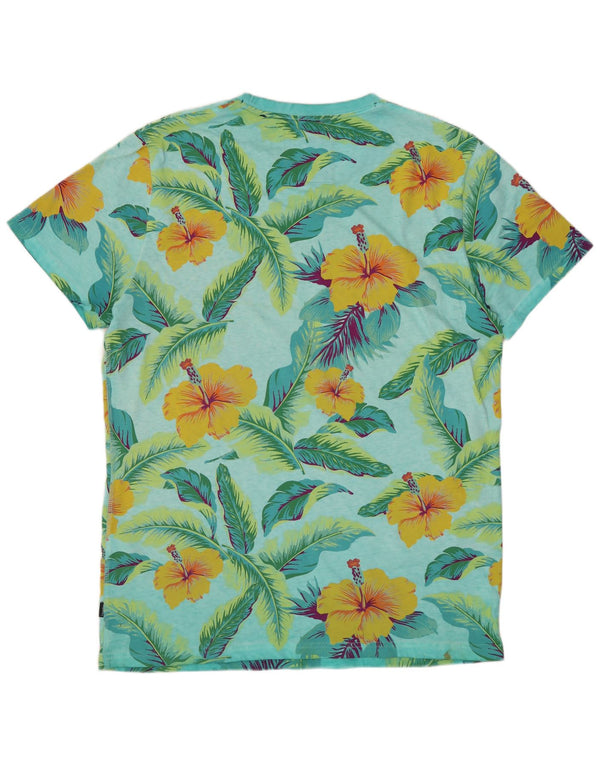 SUPERDRY Mens Graphic T-Shirt Top XL Blue Floral Cotton