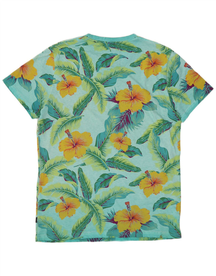 SUPERDRY Mens Graphic T-Shirt Top XL Blue Floral Cotton