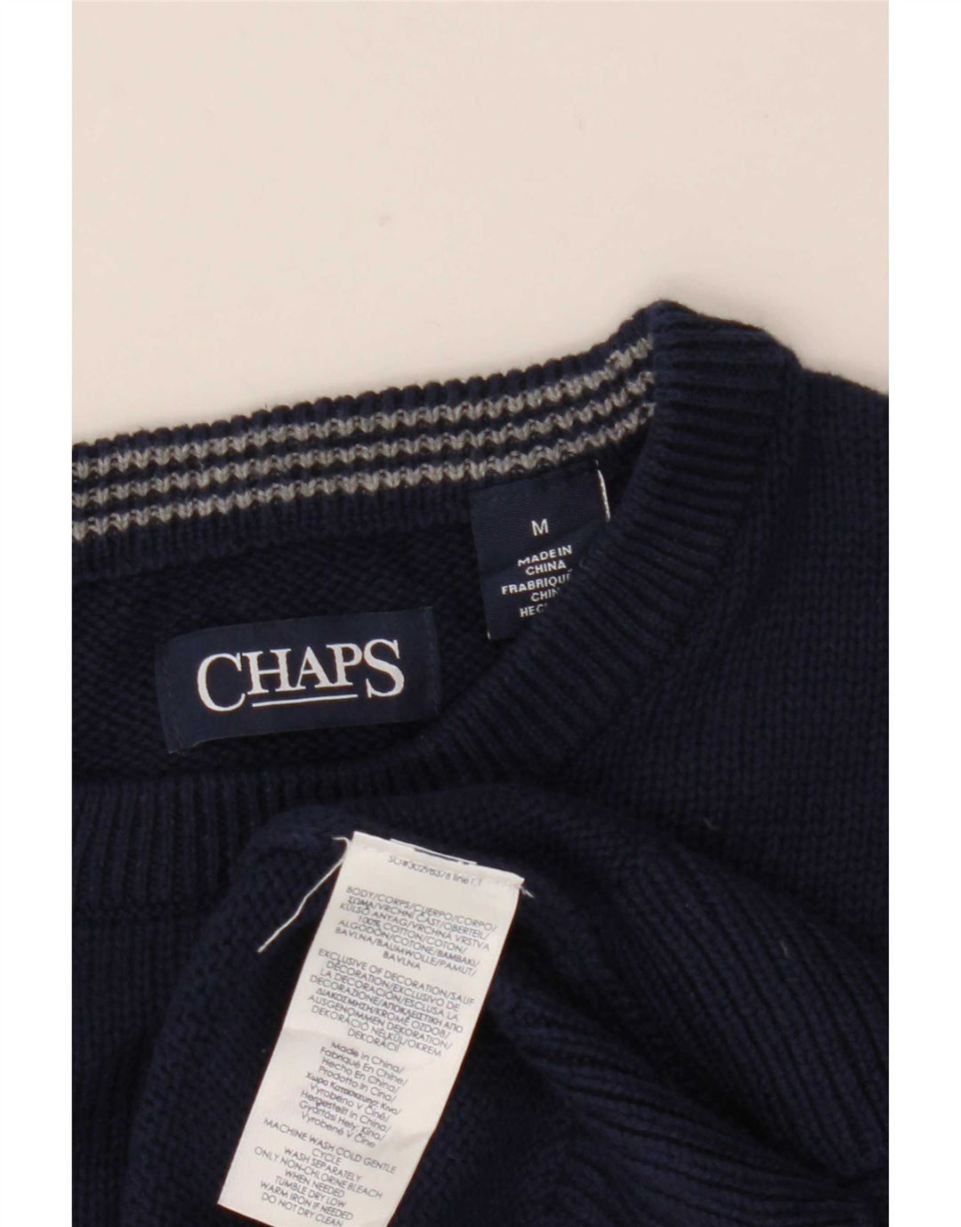 Chaps Mens Crew Neck Jumper Sweater Medium Navy Blue Cotton