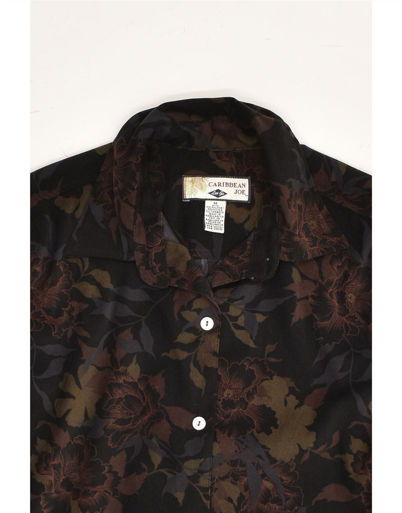 CARIBBEAN JOE Womens Shirt UK 14 Medium Black Floral Polyester | Vintage Caribbean Joe | Thrift | Second-Hand Caribbean Joe | Used Clothing | Messina Hembry 