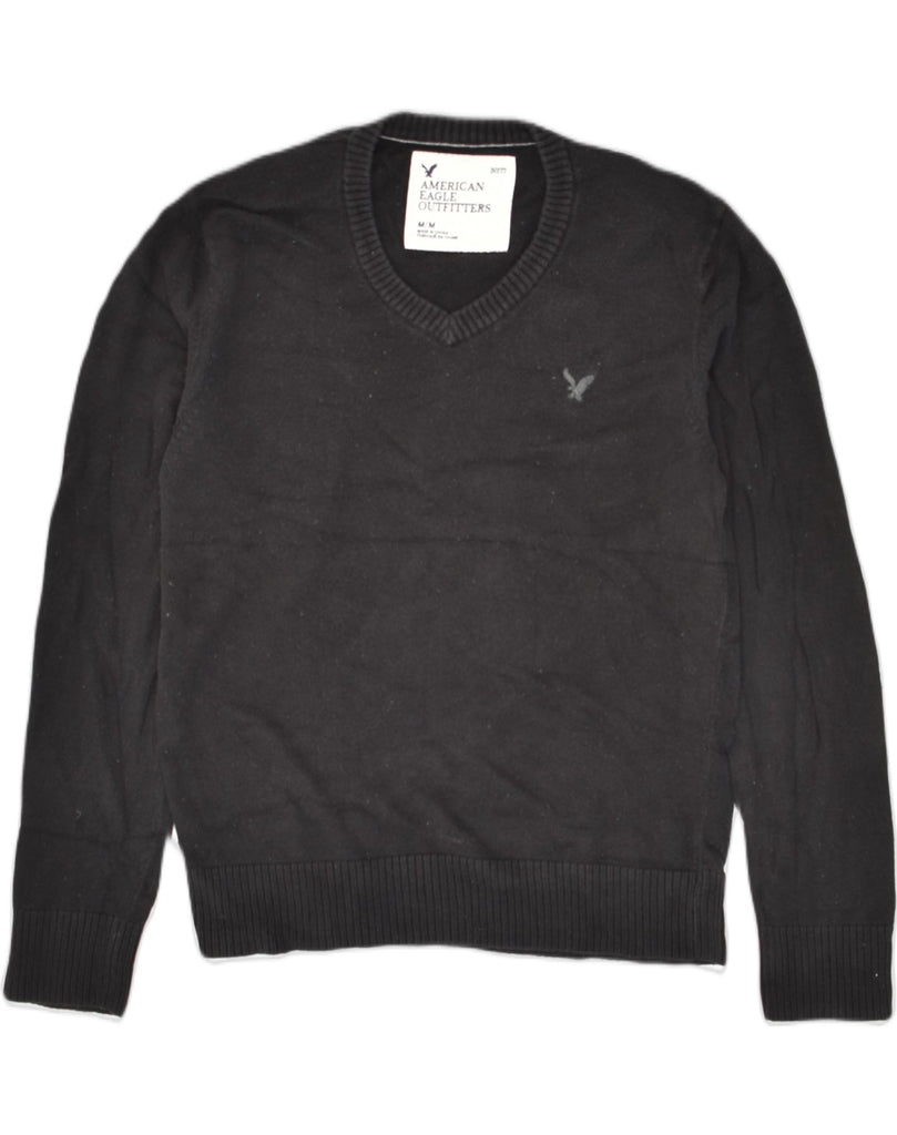 AMERICAN EAGLE OUTFITTERS Mens V-Neck Jumper Sweater Medium Black Cotton | Vintage American Eagle Outfitters | Thrift | Second-Hand American Eagle Outfitters | Used Clothing | Messina Hembry 