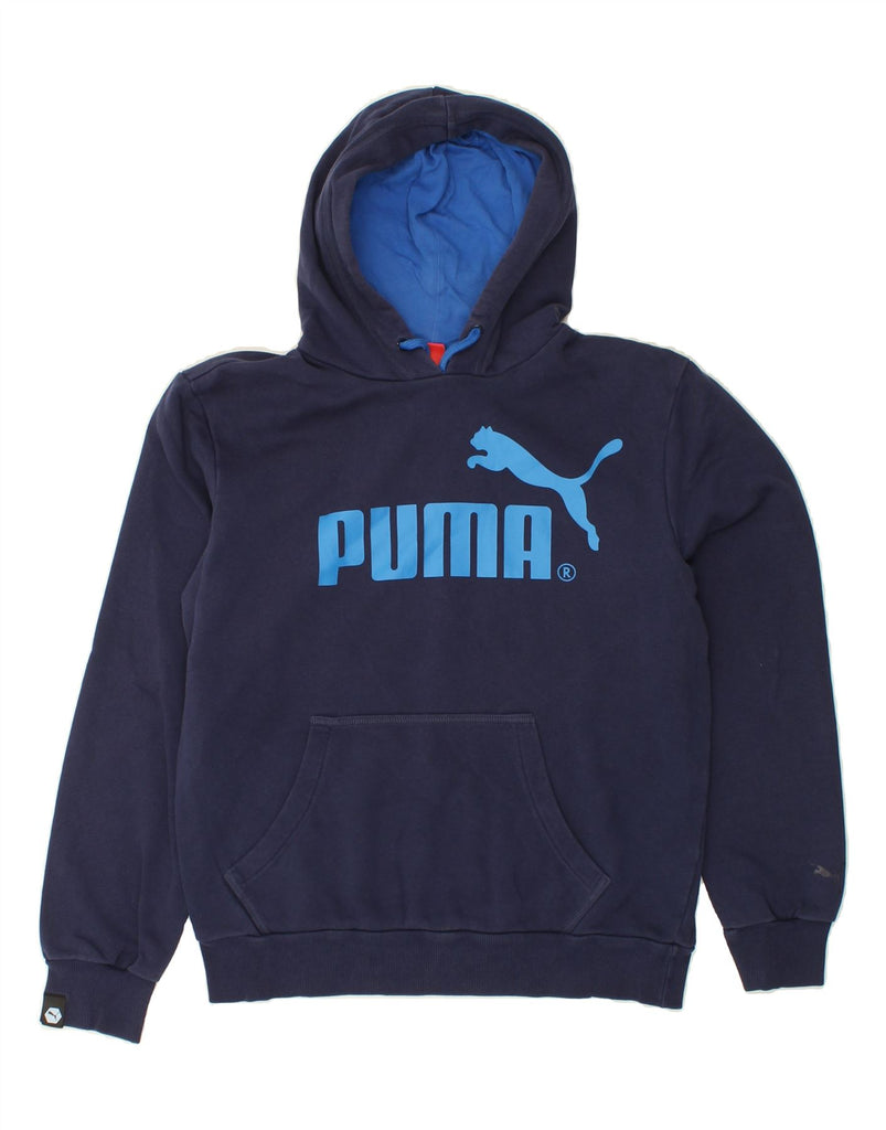 PUMA Mens Graphic Hoodie Jumper Medium Navy Blue Cotton Vintage Puma and Second-Hand Puma from Messina Hembry 