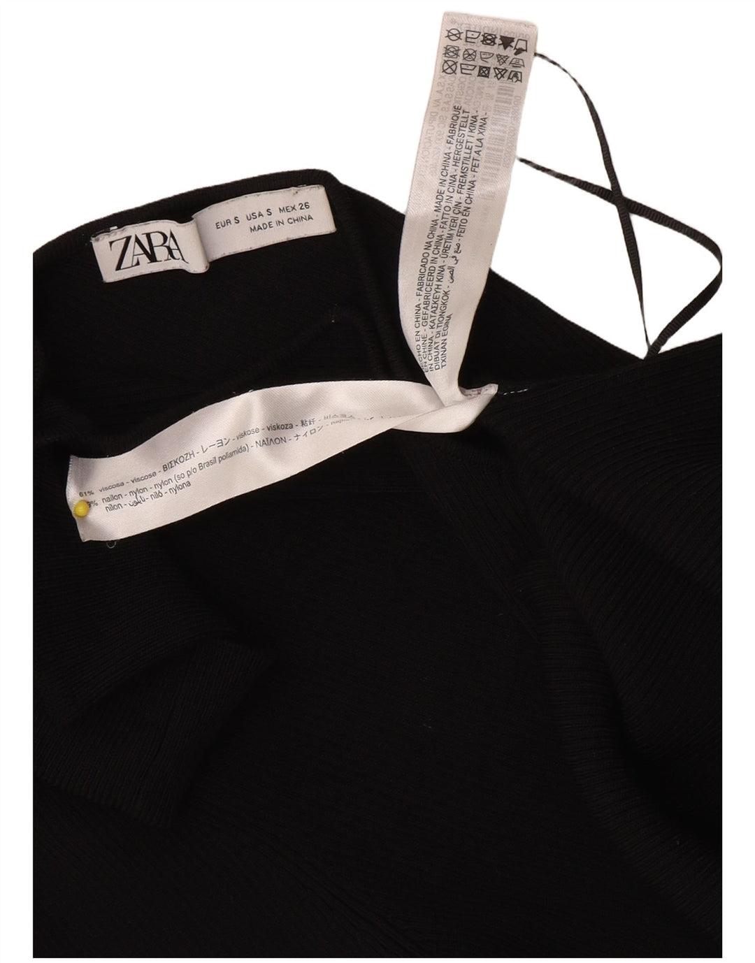 Zara Womens Crop One Shoulder Top UK 8 Small Black Viscose