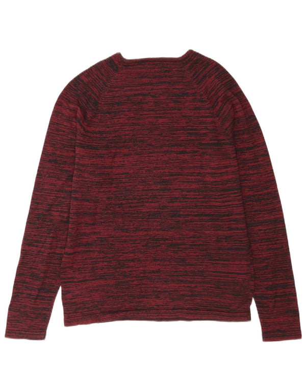Jack & Jones Mens Crew Neck Jumper Sweater Medium Burgundy Striped