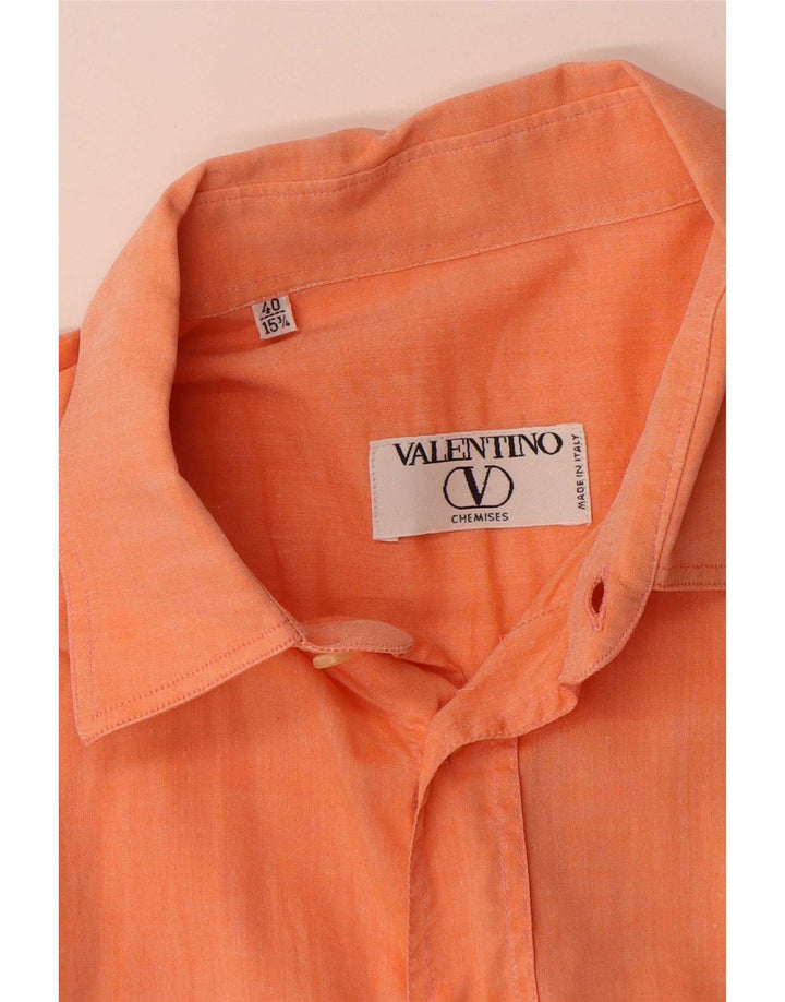 Valentino Mens Short Sleeve Shirt Size 40 15 3/4 Medium Orange Cotton