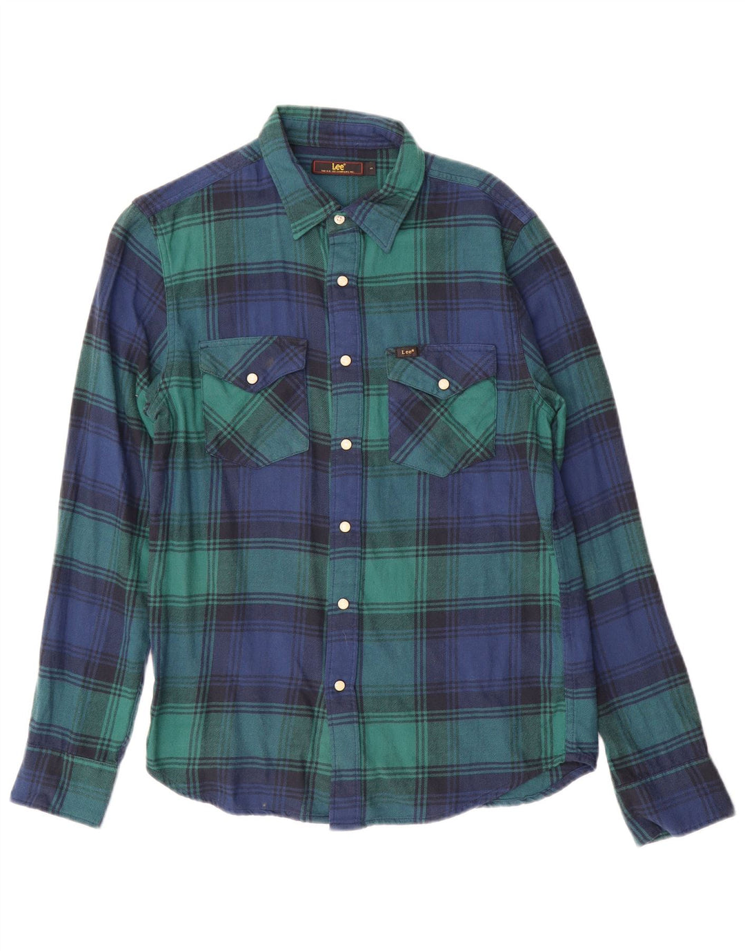 Lee Mens Flannel Shirt Small Green Plaid Cotton