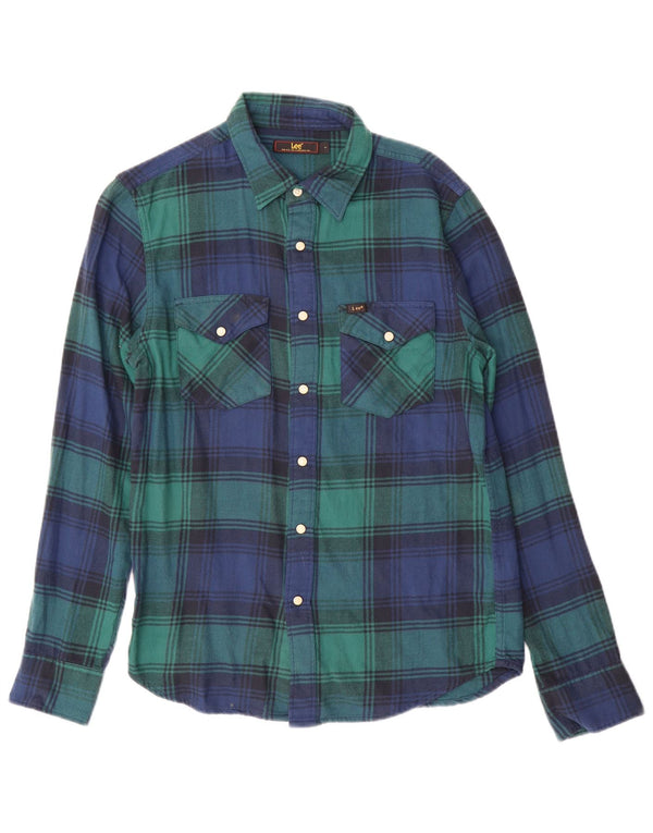 Lee Mens Flannel Shirt Small Green Plaid Cotton