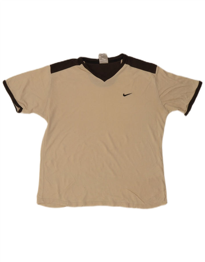 NIKE Womens T-Shirt Top US 12/14 Large Beige Colourblock