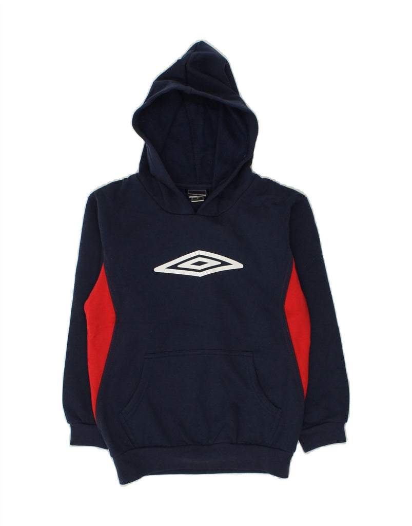 UMBRO Boys Graphic Hoodie Jumper 5-6 Years Navy Blue Colourblock Polyester | Vintage Umbro | Thrift | Second-Hand Umbro | Used Clothing | Messina Hembry 