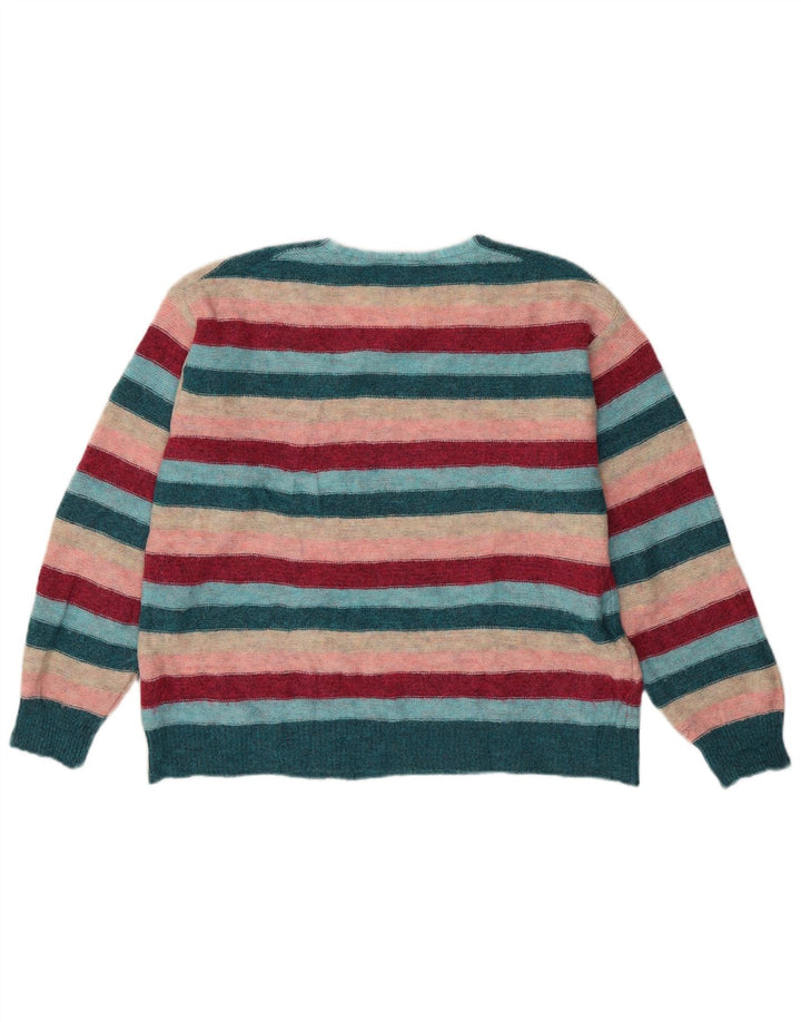 BENETTON Womens V-Neck Jumper Sweater UK 16 Large Multicoloured Striped