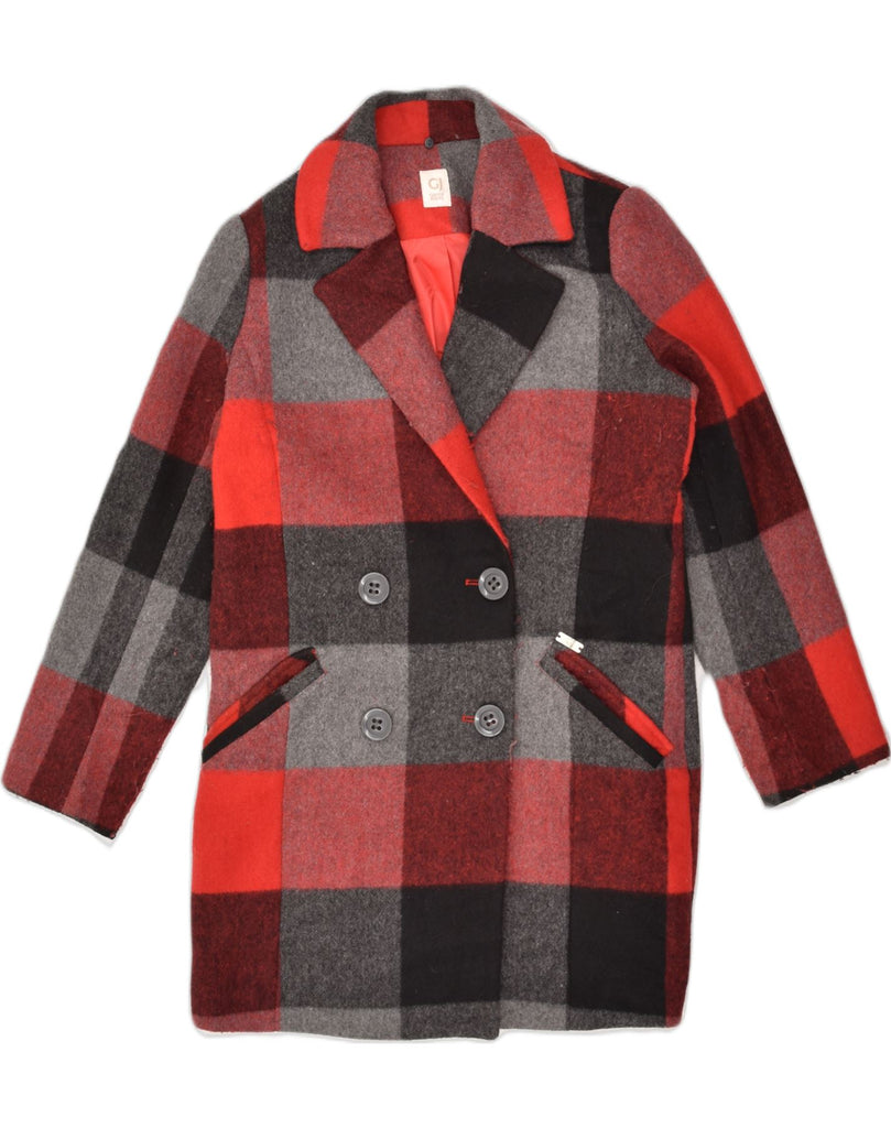 GAUDI Womens Double Breasted Overcoat IT 42 Medium Red Check Polyester | Vintage Gaudi | Thrift | Second-Hand Gaudi | Used Clothing | Messina Hembry 