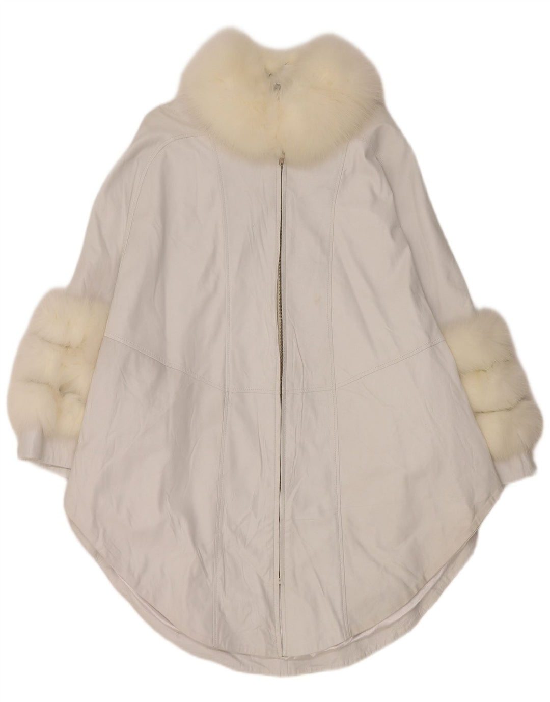 Vintage Womens Poncho Leather Coat UK 18 XL White
