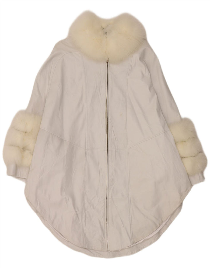Vintage Womens Poncho Leather Coat UK 18 XL White