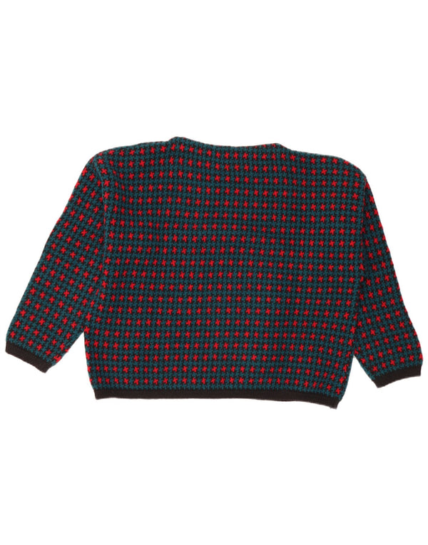 Benetton Womens Boat Neck Jumper Sweater UK 16 Large Blue Houndstooth