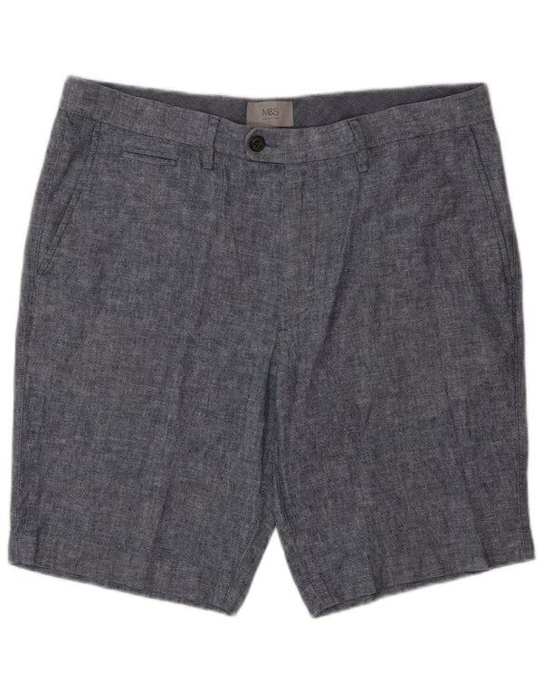 Marks & Spencer Mens Chino Shorts W34 Large Blue Linen
