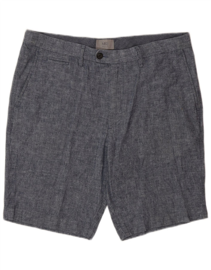 Marks & Spencer Mens Chino Shorts W34 Large Blue Linen