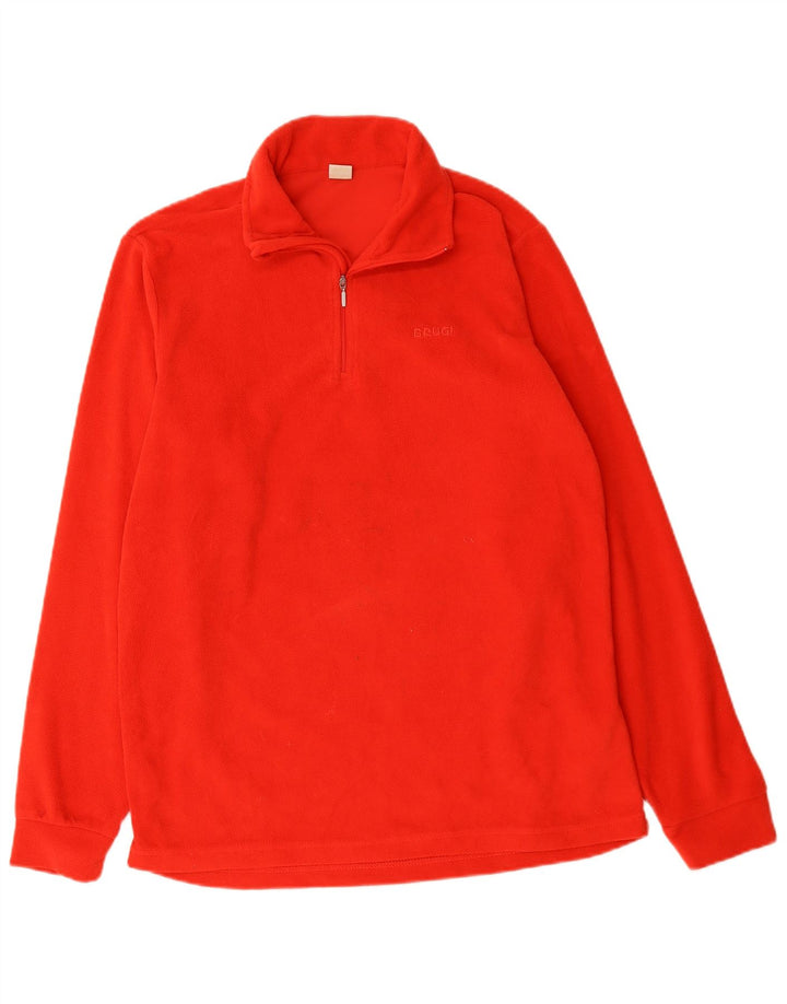 Brugi Mens Zip Neck Fleece Jumper Large Red Polyester