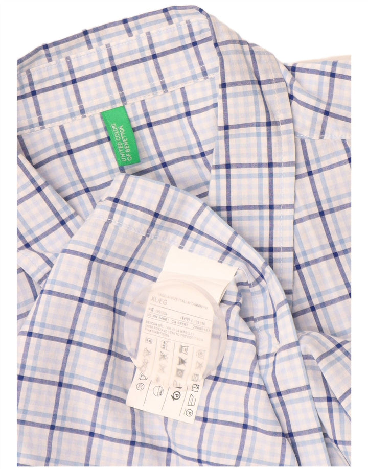 Benetton Mens Shirt XL Blue Check Cotton