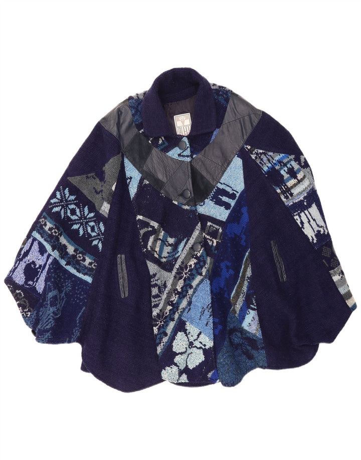 Tauros Creation Womens Cape Coat One Size Navy Blue Fair Isle