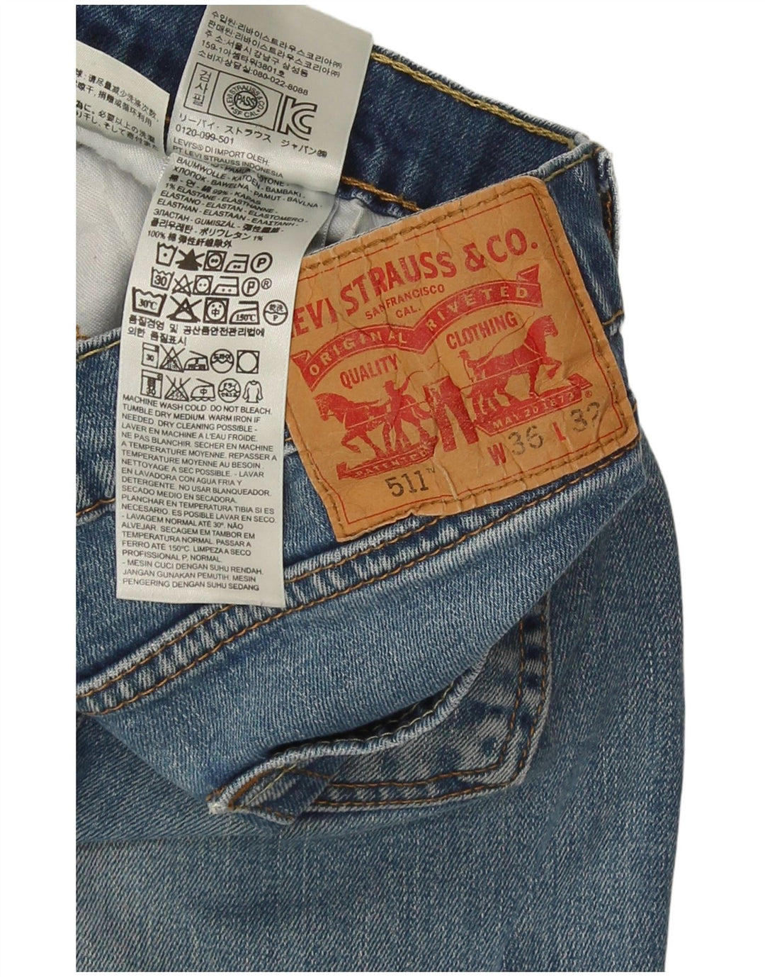 Levi's Mens 511 Slim Jeans W36 L32 Blue Cotton