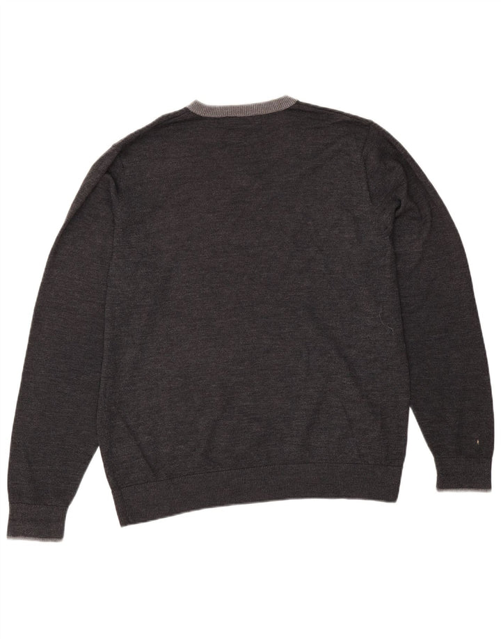 Marks & Spencer Mens V-Neck Jumper Sweater Medium Grey Acrylic