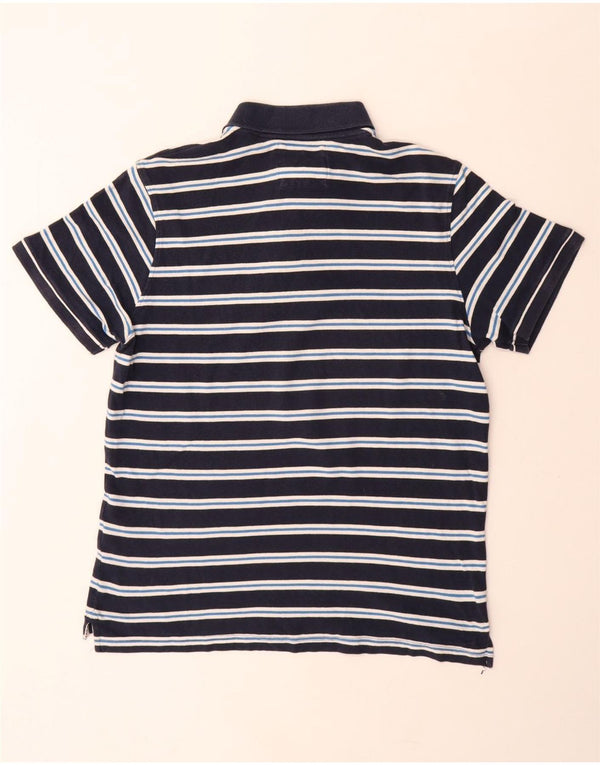 Crew Clothing Mens Polo Shirt Large Navy Blue Striped Cotton