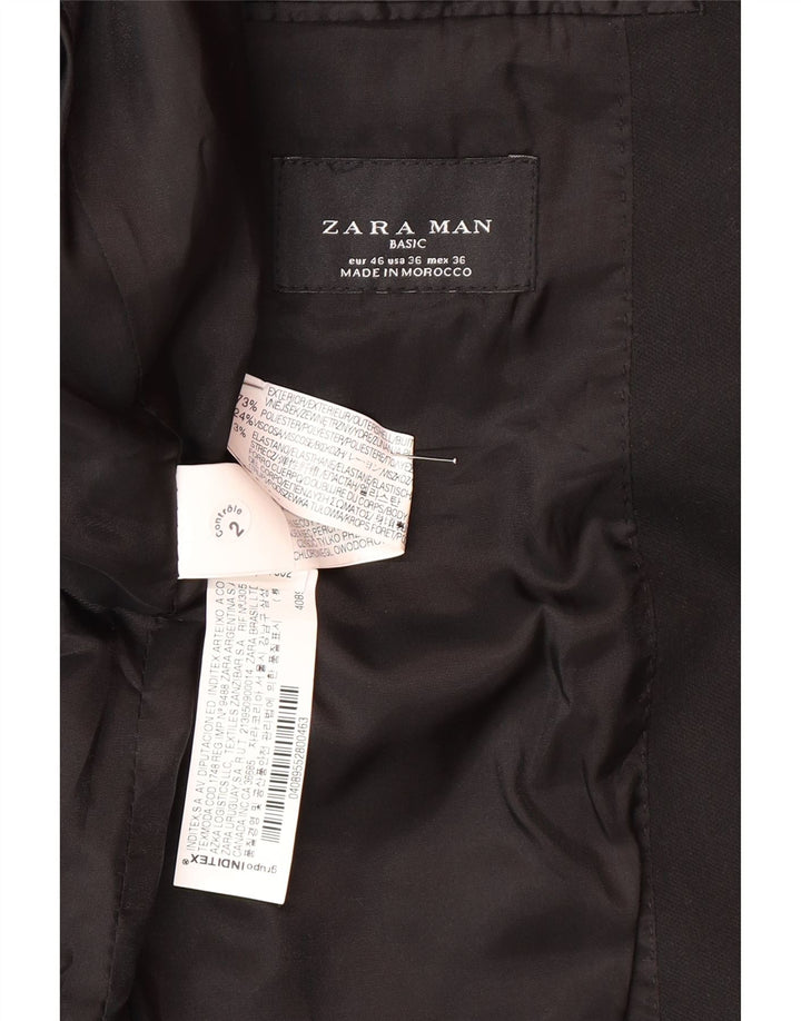 Zara Mens 2 Button Blazer Jacket EU 46 Small Black Polyester
