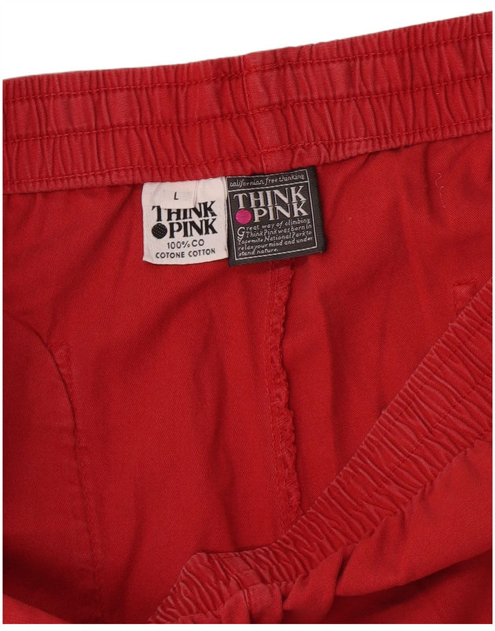 Think Pink Mens Straight Trousers Large W34 L33 Red Check Cotton