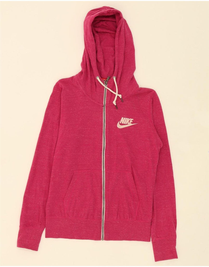 NIKE Womens Zip Hoodie Sweater UK 14 Medium Pink Flecked Vintage Nike and Second-Hand Nike from Messina Hembry 