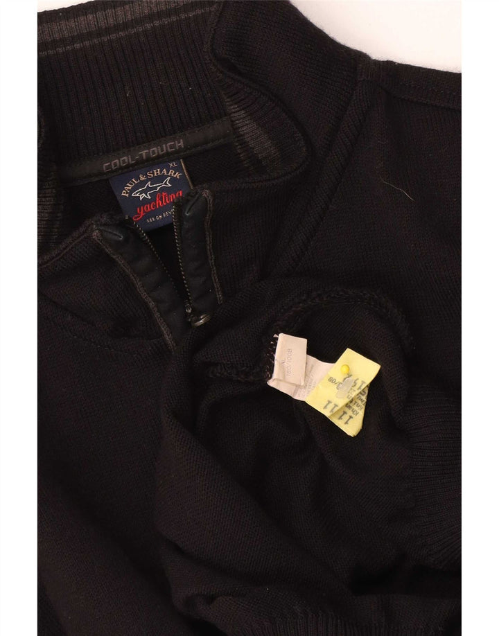 Paul & Shark Mens Zip Neck Jumper Sweater XL Black Virgin Wool