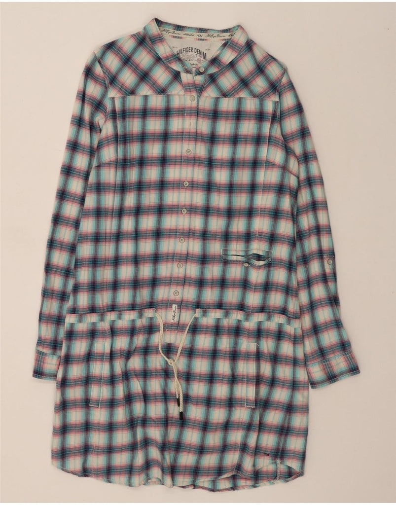 TOMMY HILFIGER Womens Pullover Shirt Dress UK 14 Large Blue Check Cotton Vintage Tommy Hilfiger and Second-Hand Tommy Hilfiger from Messina Hembry 