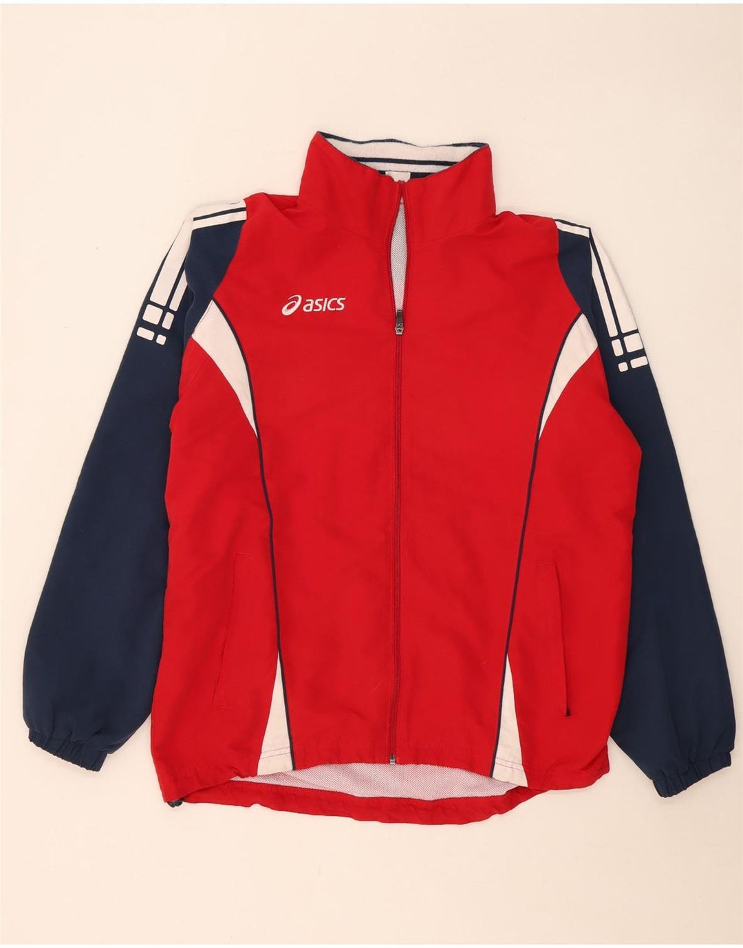 Asics Mens Tracksuit Top Jacket Large Red Colourblock Polyester