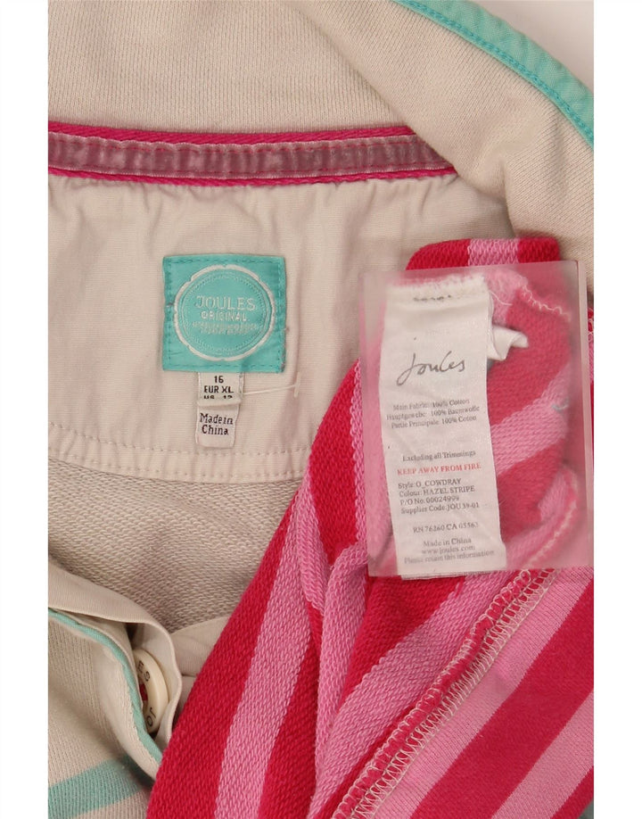 Joules Womens Button Neck Sweatshirt Jumper UK 16 Large White Striped