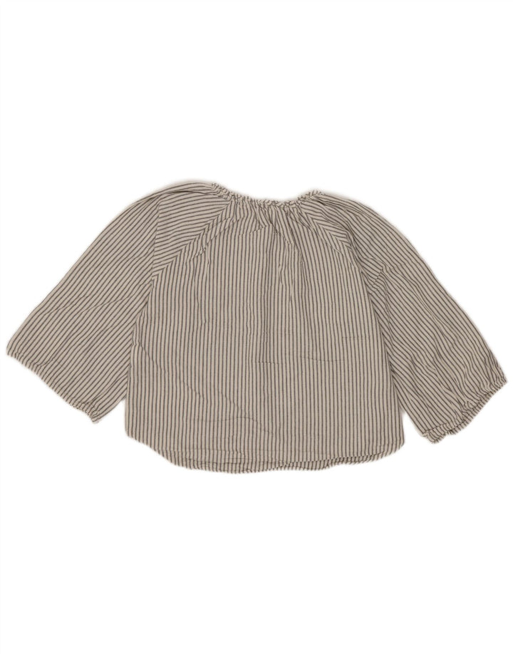 Zara Girls Long Sleeve Pullover Shirt 11-12 Years White Striped Viscose