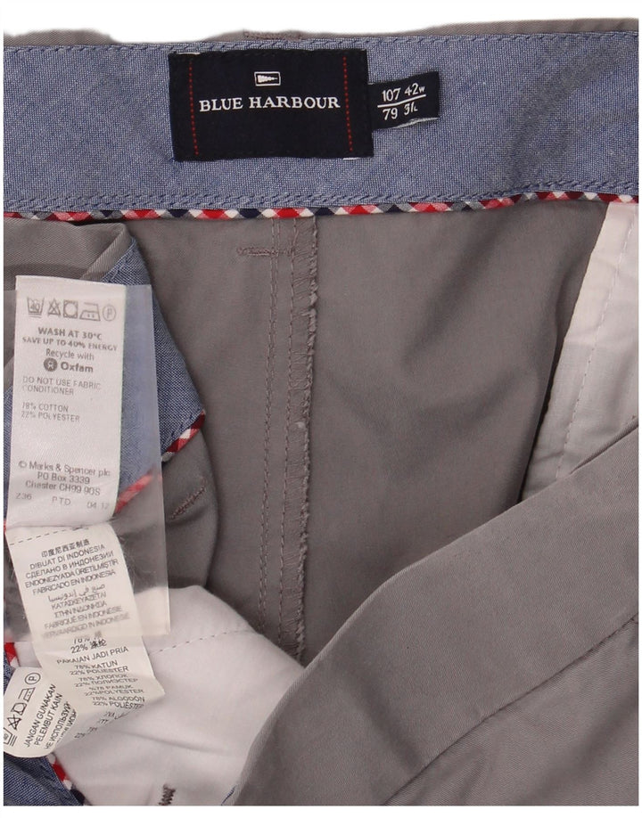 Marks & Spencer Mens Straight Chino Trousers W42 L31 Grey Cotton
