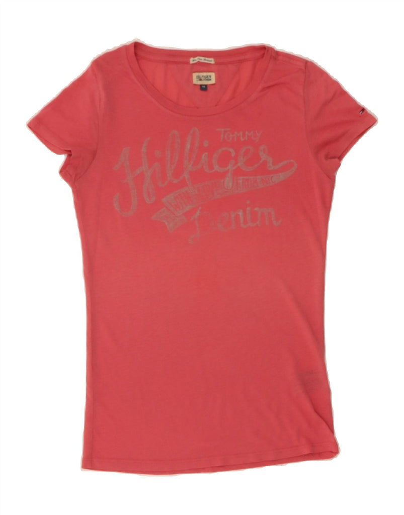 TOMMY HILFIGER Womens Graphic T-Shirt Top UK 6 XS Pink Vintage Tommy Hilfiger and Second-Hand Tommy Hilfiger from Messina Hembry 