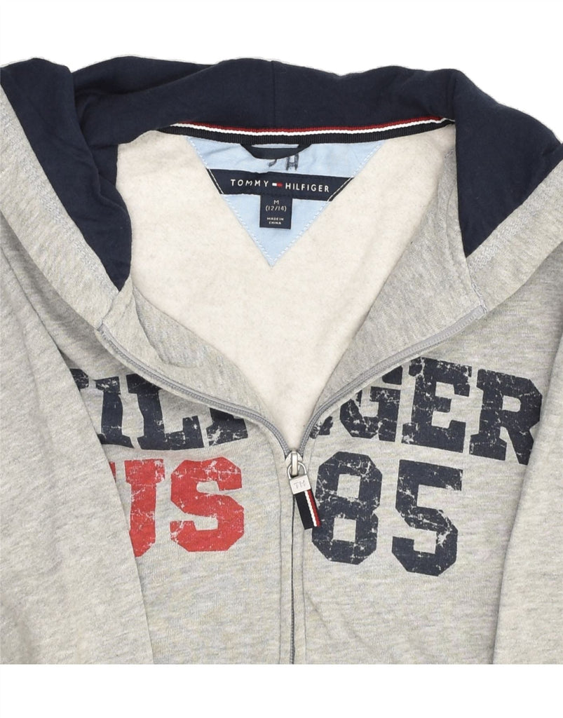 TOMMY HILFIGER Boys Graphic Zip Hoodie Sweater 12-13 Years Medium Grey | Vintage Tommy Hilfiger | Thrift | Second-Hand Tommy Hilfiger | Used Clothing | Messina Hembry 