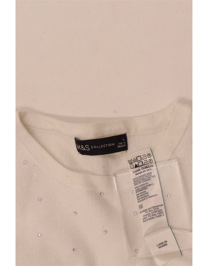 Marks & Spencer Womens Crew Neck Jumper Sweater UK 16 Large White Spotted