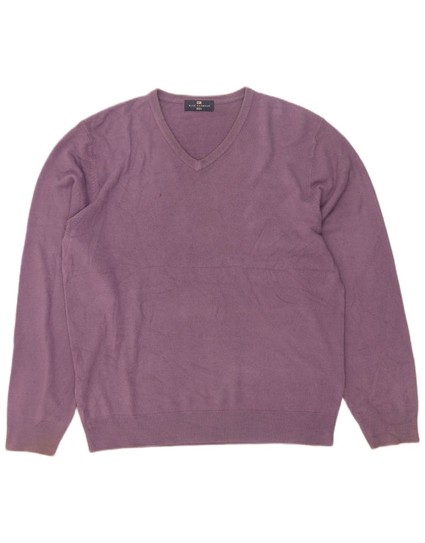 Marks & Spencer Mens Blue Harbour V-Neck Jumper Sweater Large Purple