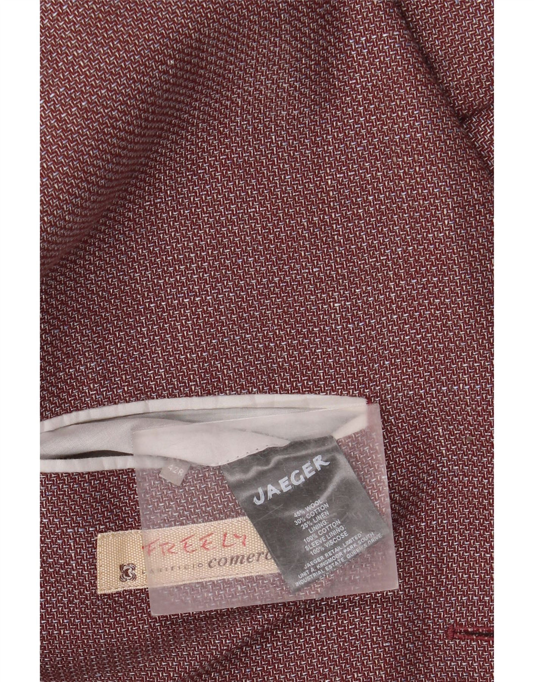 JAEGER Mens 2 Button Blazer Jacket UK 42 XL Burgundy Chevron Wool