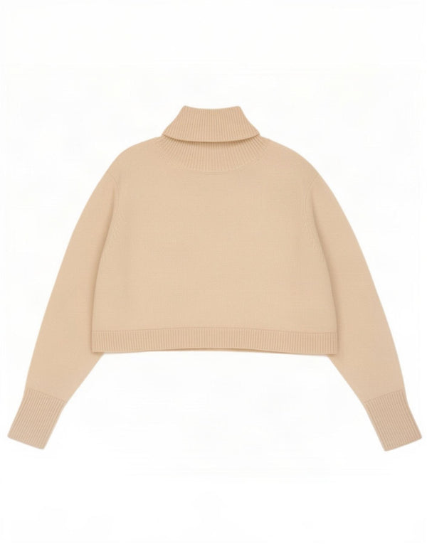 Zara Womens Crop Oversized Roll Neck Jumper Sweater UK 10 Small Off White