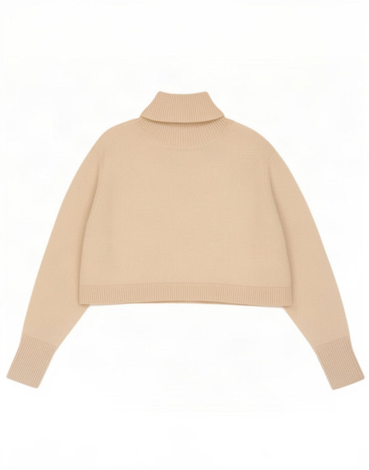 Zara Womens Crop Oversized Roll Neck Jumper Sweater UK 10 Small Off White